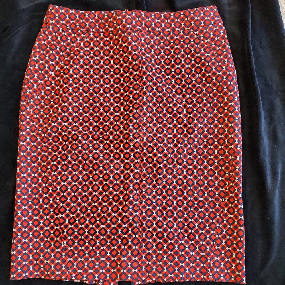 Ann Taylor Navy/Red/White Mid Length Slimming Skirt w/Back Zipper Size 0 NEW!